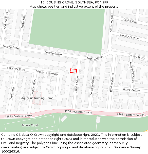 15, COUSINS GROVE, SOUTHSEA, PO4 9RP: Location map and indicative extent of plot