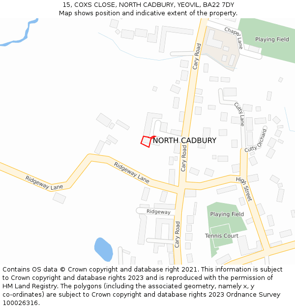 15, COXS CLOSE, NORTH CADBURY, YEOVIL, BA22 7DY: Location map and indicative extent of plot