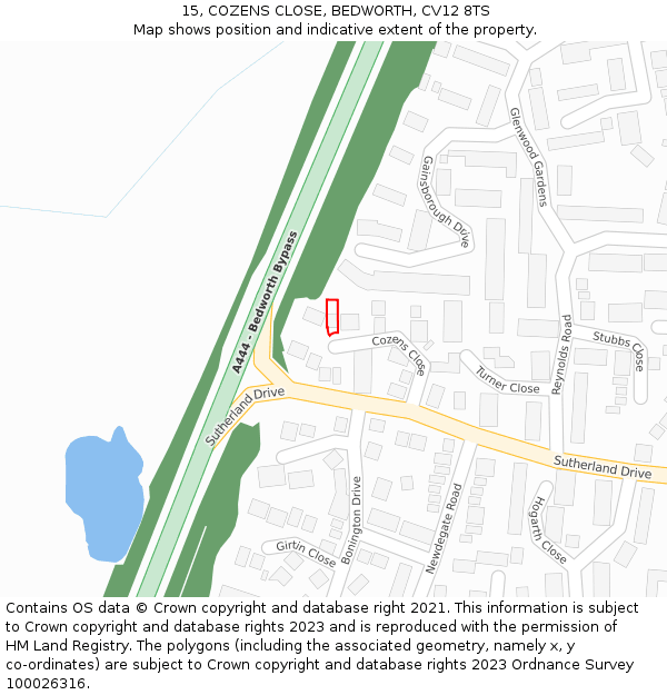 15, COZENS CLOSE, BEDWORTH, CV12 8TS: Location map and indicative extent of plot