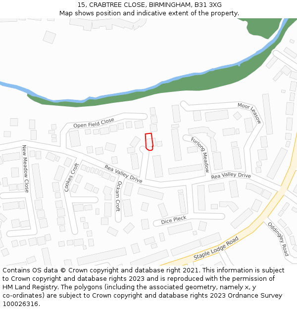 15, CRABTREE CLOSE, BIRMINGHAM, B31 3XG: Location map and indicative extent of plot