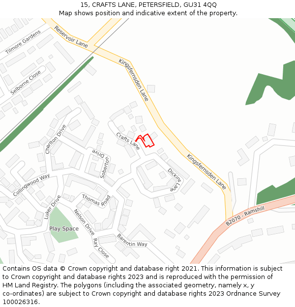 15, CRAFTS LANE, PETERSFIELD, GU31 4QQ: Location map and indicative extent of plot