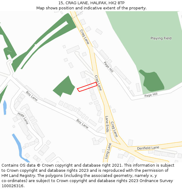 15, CRAG LANE, HALIFAX, HX2 8TP: Location map and indicative extent of plot
