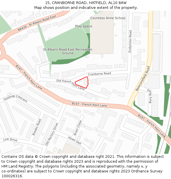 15, CRANBORNE ROAD, HATFIELD, AL10 8AW: Location map and indicative extent of plot