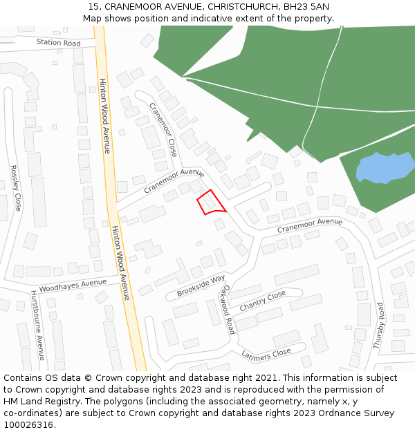 15, CRANEMOOR AVENUE, CHRISTCHURCH, BH23 5AN: Location map and indicative extent of plot
