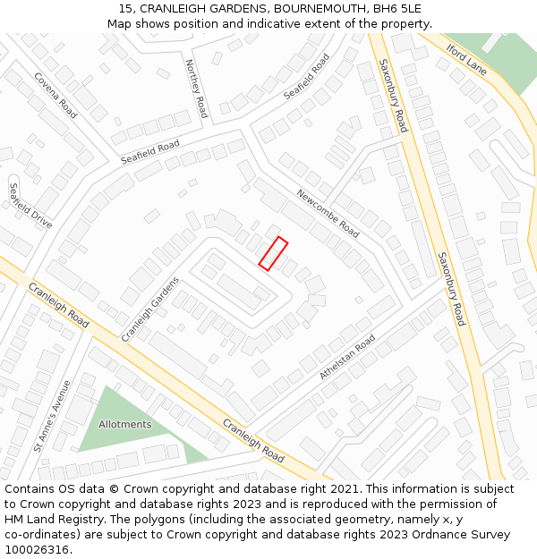 15, CRANLEIGH GARDENS, BOURNEMOUTH, BH6 5LE: Location map and indicative extent of plot