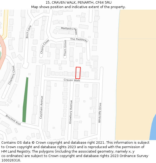 15, CRAVEN WALK, PENARTH, CF64 5RU: Location map and indicative extent of plot