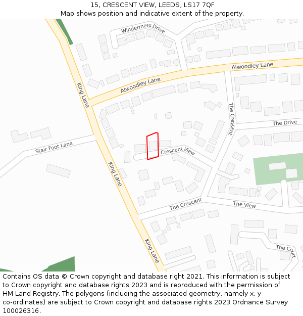 15, CRESCENT VIEW, LEEDS, LS17 7QF: Location map and indicative extent of plot
