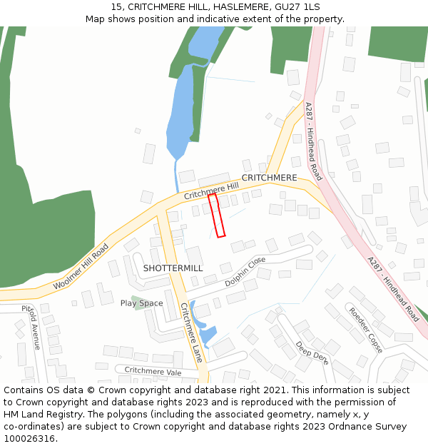 15, CRITCHMERE HILL, HASLEMERE, GU27 1LS: Location map and indicative extent of plot