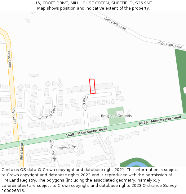 15, CROFT DRIVE, MILLHOUSE GREEN, SHEFFIELD, S36 9NE: Location map and indicative extent of plot