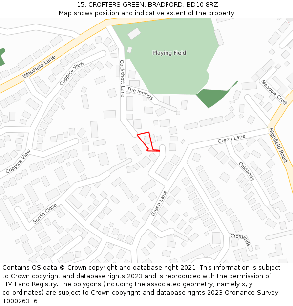 15, CROFTERS GREEN, BRADFORD, BD10 8RZ: Location map and indicative extent of plot