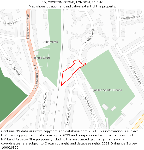 15, CROFTON GROVE, LONDON, E4 6NY: Location map and indicative extent of plot