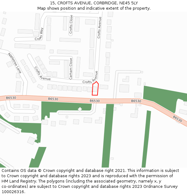15, CROFTS AVENUE, CORBRIDGE, NE45 5LY: Location map and indicative extent of plot