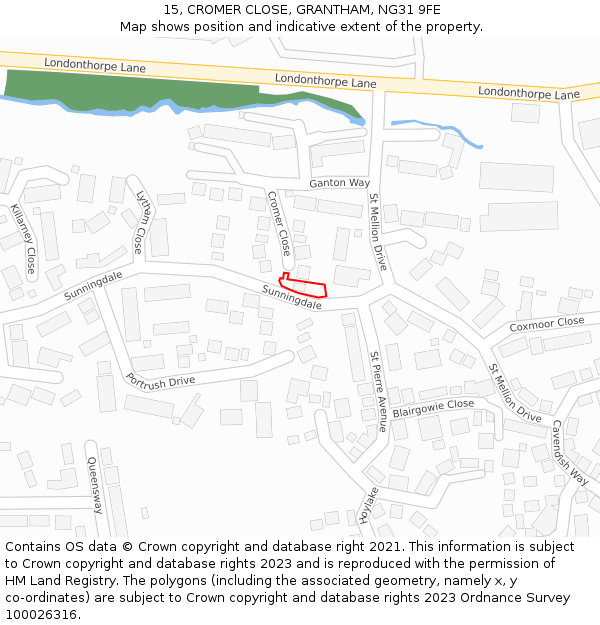 15, CROMER CLOSE, GRANTHAM, NG31 9FE: Location map and indicative extent of plot