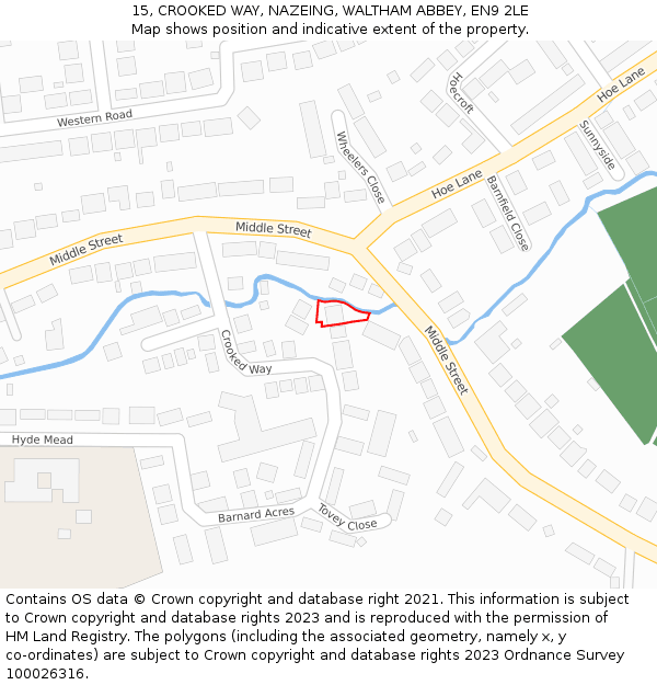 15, CROOKED WAY, NAZEING, WALTHAM ABBEY, EN9 2LE: Location map and indicative extent of plot