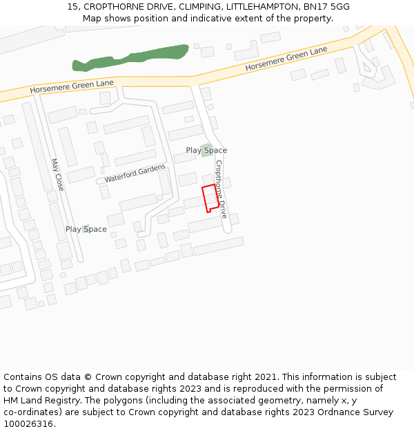 15, CROPTHORNE DRIVE, CLIMPING, LITTLEHAMPTON, BN17 5GG: Location map and indicative extent of plot