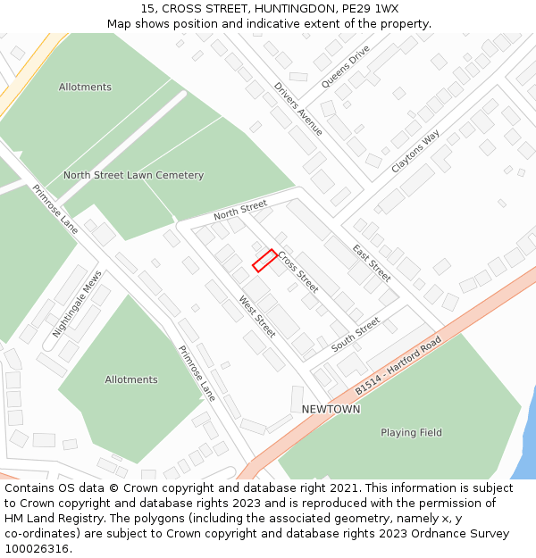 15, CROSS STREET, HUNTINGDON, PE29 1WX: Location map and indicative extent of plot