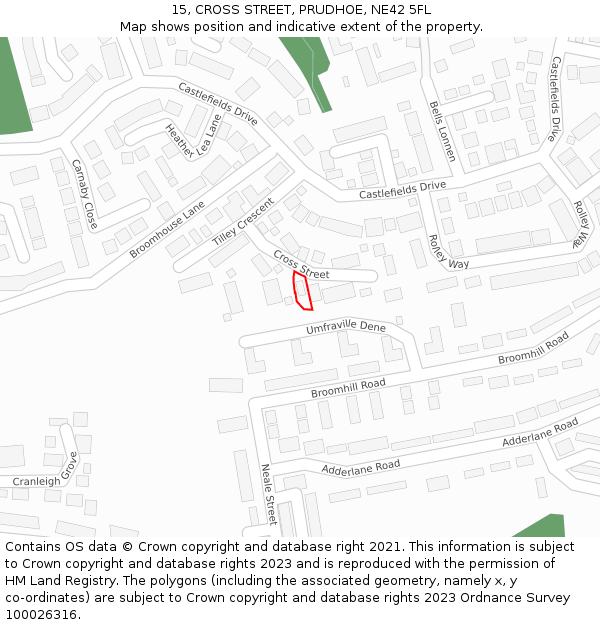 15, CROSS STREET, PRUDHOE, NE42 5FL: Location map and indicative extent of plot