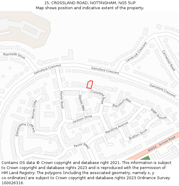 15, CROSSLAND ROAD, NOTTINGHAM, NG5 5UP: Location map and indicative extent of plot