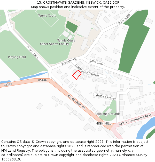 15, CROSTHWAITE GARDENS, KESWICK, CA12 5QF: Location map and indicative extent of plot