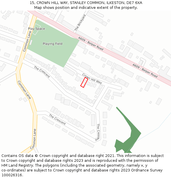 15, CROWN HILL WAY, STANLEY COMMON, ILKESTON, DE7 6XA: Location map and indicative extent of plot