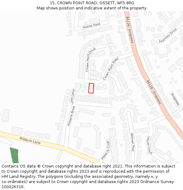 15, CROWN POINT ROAD, OSSETT, WF5 8RG: Location map and indicative extent of plot