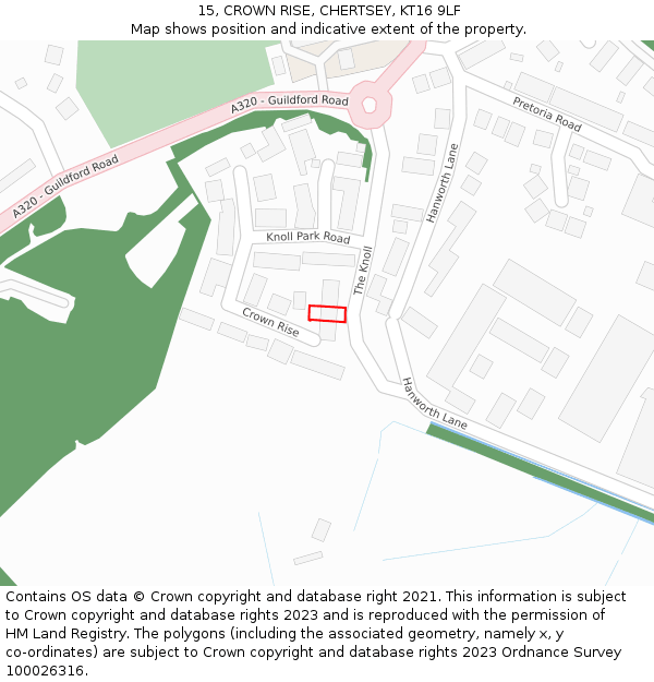 15, CROWN RISE, CHERTSEY, KT16 9LF: Location map and indicative extent of plot