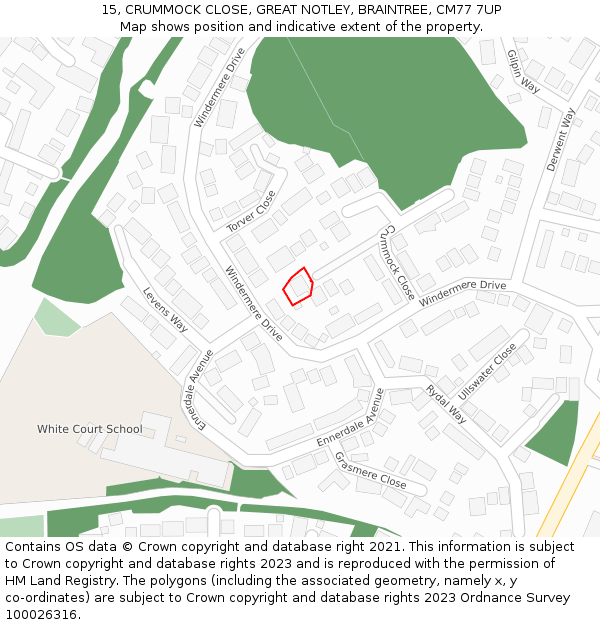 15, CRUMMOCK CLOSE, GREAT NOTLEY, BRAINTREE, CM77 7UP: Location map and indicative extent of plot