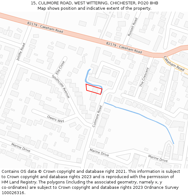 15, CULIMORE ROAD, WEST WITTERING, CHICHESTER, PO20 8HB: Location map and indicative extent of plot