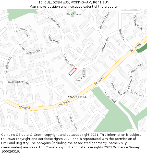 15, CULLODEN WAY, WOKINGHAM, RG41 3UN: Location map and indicative extent of plot