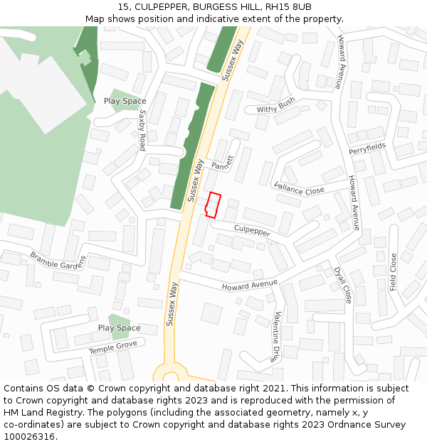 15, CULPEPPER, BURGESS HILL, RH15 8UB: Location map and indicative extent of plot