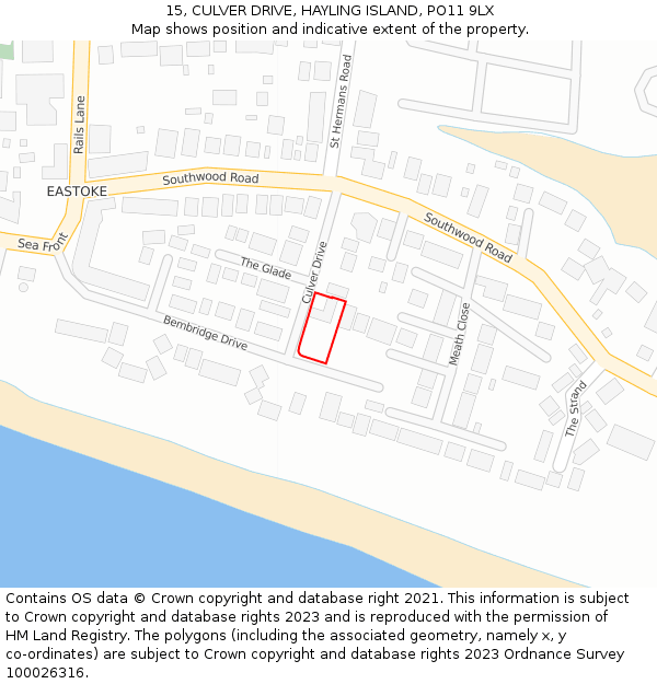 15, CULVER DRIVE, HAYLING ISLAND, PO11 9LX: Location map and indicative extent of plot