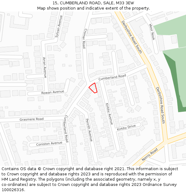 15, CUMBERLAND ROAD, SALE, M33 3EW: Location map and indicative extent of plot