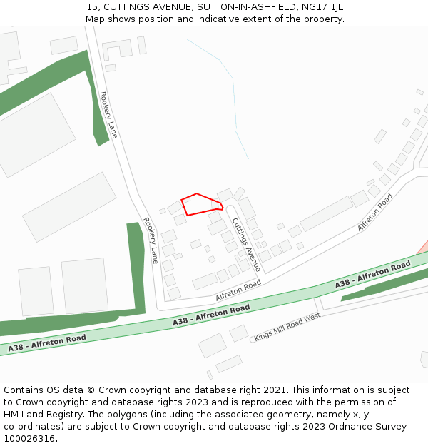 15, CUTTINGS AVENUE, SUTTON-IN-ASHFIELD, NG17 1JL: Location map and indicative extent of plot