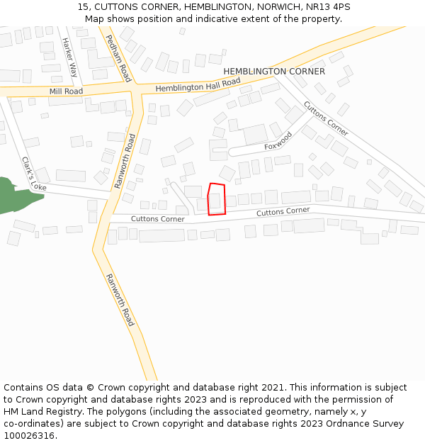 15, CUTTONS CORNER, HEMBLINGTON, NORWICH, NR13 4PS: Location map and indicative extent of plot