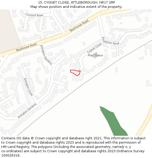 15, CYGNET CLOSE, ATTLEBOROUGH, NR17 2RP: Location map and indicative extent of plot