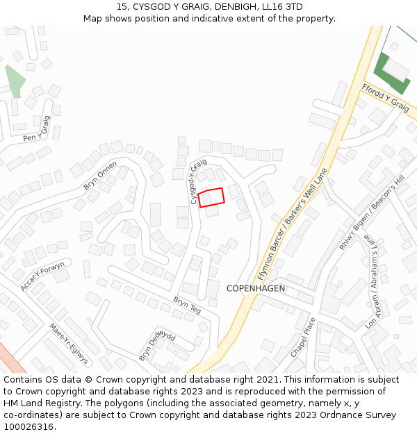 15, CYSGOD Y GRAIG, DENBIGH, LL16 3TD: Location map and indicative extent of plot