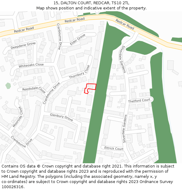 15, DALTON COURT, REDCAR, TS10 2TL: Location map and indicative extent of plot