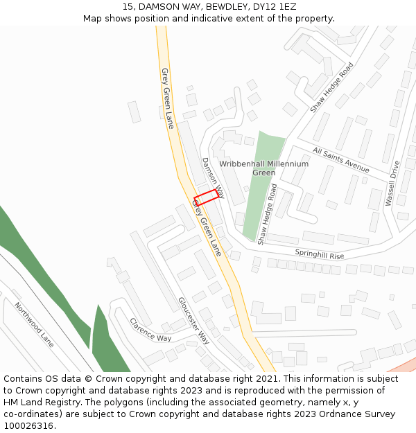 15, DAMSON WAY, BEWDLEY, DY12 1EZ: Location map and indicative extent of plot