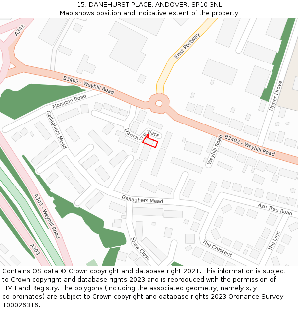 15, DANEHURST PLACE, ANDOVER, SP10 3NL: Location map and indicative extent of plot