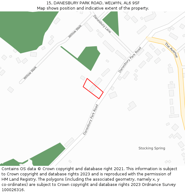 15, DANESBURY PARK ROAD, WELWYN, AL6 9SF: Location map and indicative extent of plot