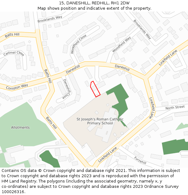15, DANESHILL, REDHILL, RH1 2DW: Location map and indicative extent of plot