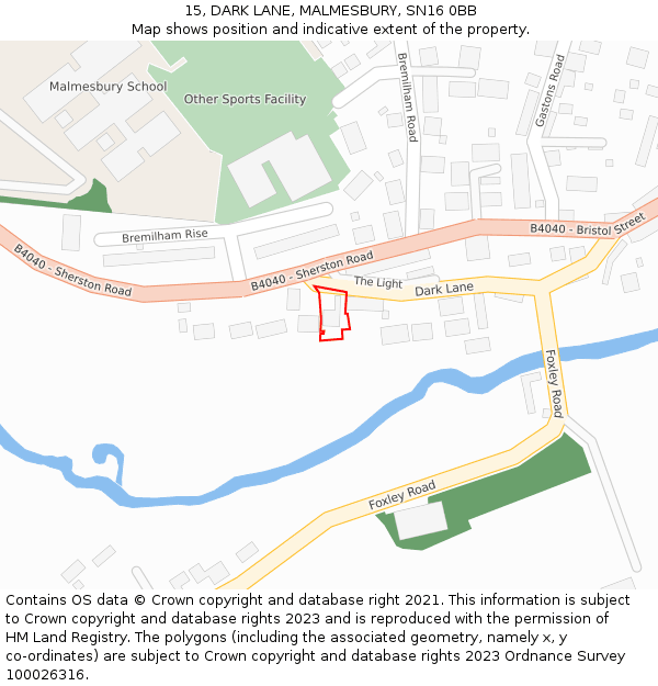 15, DARK LANE, MALMESBURY, SN16 0BB: Location map and indicative extent of plot