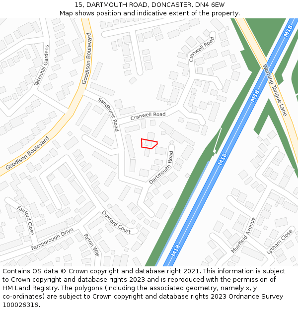 15, DARTMOUTH ROAD, DONCASTER, DN4 6EW: Location map and indicative extent of plot