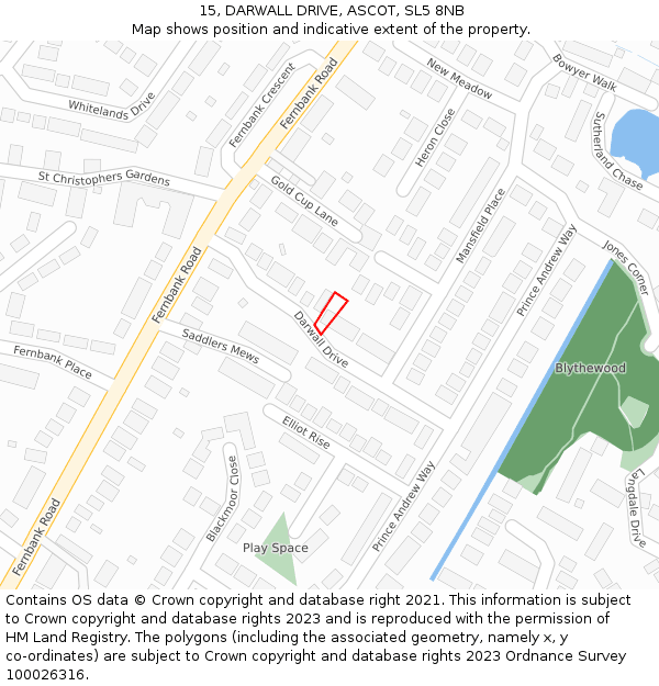 15, DARWALL DRIVE, ASCOT, SL5 8NB: Location map and indicative extent of plot