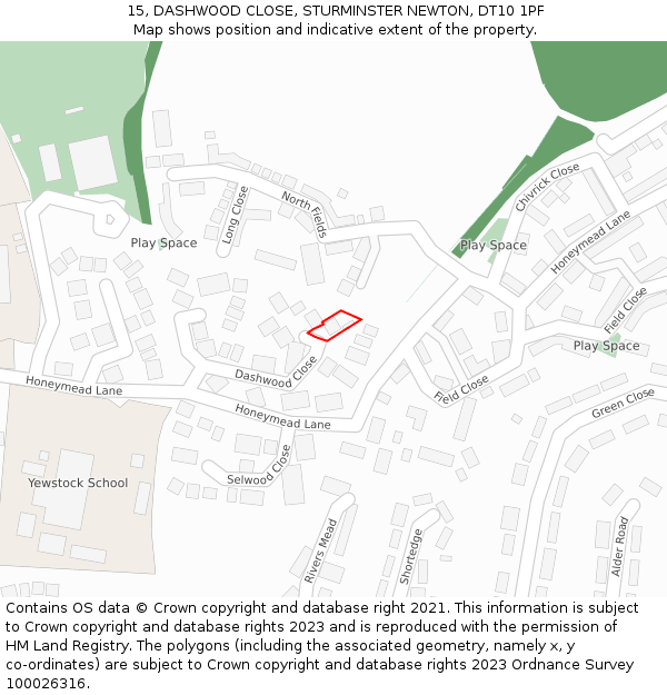15, DASHWOOD CLOSE, STURMINSTER NEWTON, DT10 1PF: Location map and indicative extent of plot