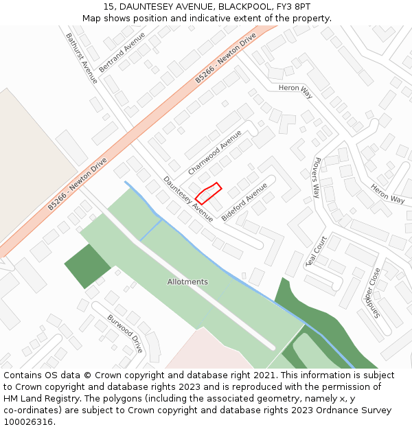 15, DAUNTESEY AVENUE, BLACKPOOL, FY3 8PT: Location map and indicative extent of plot
