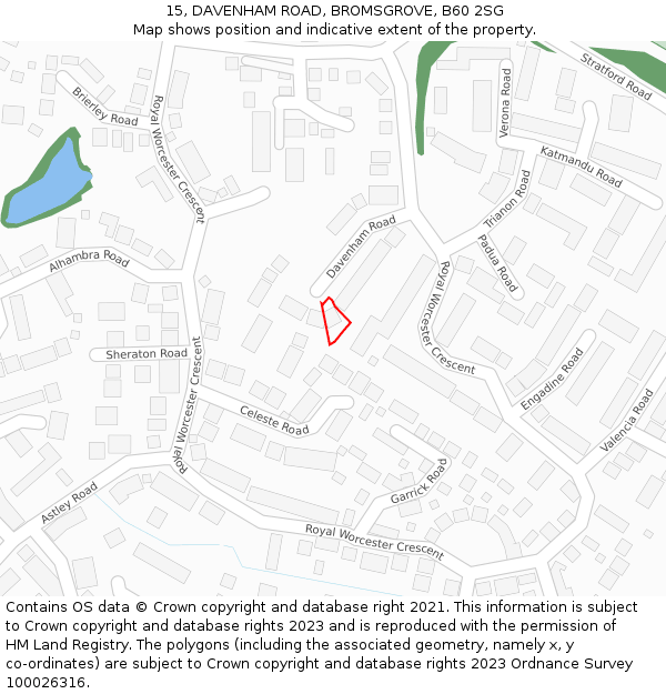 15, DAVENHAM ROAD, BROMSGROVE, B60 2SG: Location map and indicative extent of plot