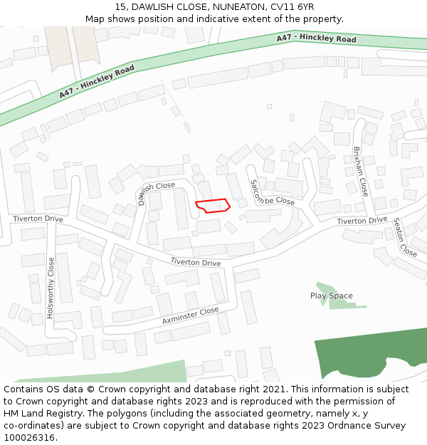 15, DAWLISH CLOSE, NUNEATON, CV11 6YR: Location map and indicative extent of plot