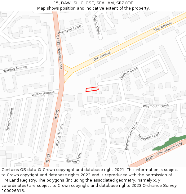 15, DAWLISH CLOSE, SEAHAM, SR7 8DE: Location map and indicative extent of plot