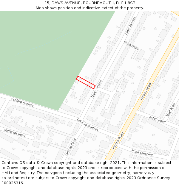 15, DAWS AVENUE, BOURNEMOUTH, BH11 8SB: Location map and indicative extent of plot